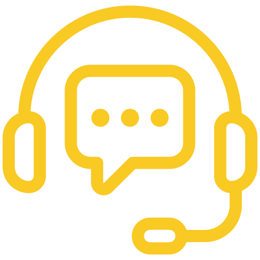 a yellow outline of a chat bubble with a microphone